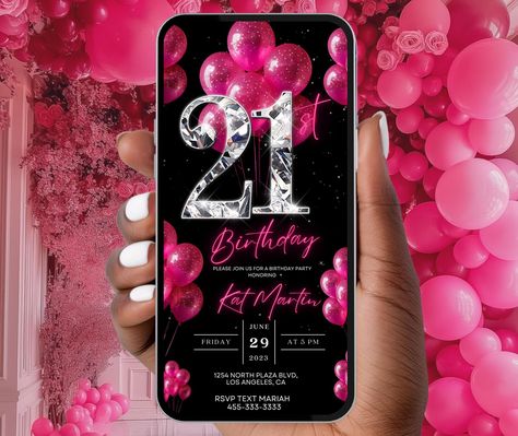 21st Birthday Party Invitation, Hot Pink Digital 21st Glam Dinner Invite Template, Diamond Video Editable Brunch Itinerary - Etsy 65th Birthday Invitations, 75th Birthday Invitations, Diamond Video, Birthday Dinner Invitation, 90th Birthday Invitations, 30th Birthday Party Invitations, 40th Birthday Party Invites, Canva Edit, Web 1