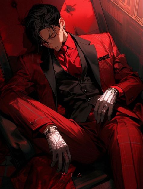 Red Man Aesthetic, Anime Suits, Male Office, Yakuza Anime, الفن الرقمي, 얼굴 그리기, His Office, Cool Anime Guys, Only Child