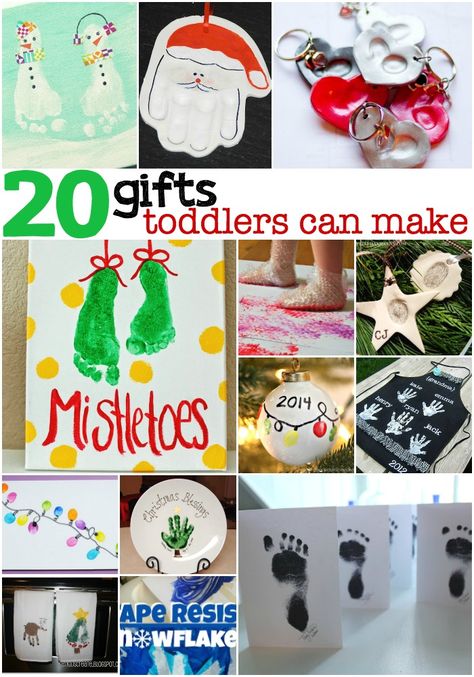 I've pulled together a list of 20 Holiday Gifts Toddlers Can Make...like the little, itty-bitty babies just now getting into the whole "toddler" thing. Gifts Toddlers Can Make, Christmas Crafts For Toddlers, Cadeau Diy, Toddler Christmas, Just Now, Christmas Crafts For Kids, Baby Crafts, Homemade Christmas, Christmas Activities