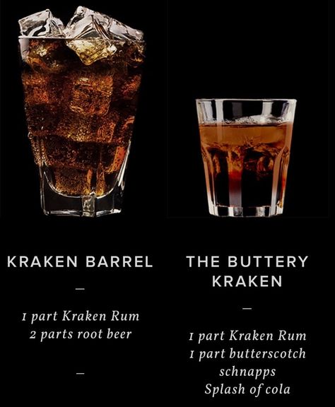 Kracken Rum, Spiced Rum Drinks, Kraken Rum, Booze Drink, Cocktail Drinks Alcoholic, Rum Recipes, Rum Cocktails, Rum Drinks, Cocktail Drinks Recipes