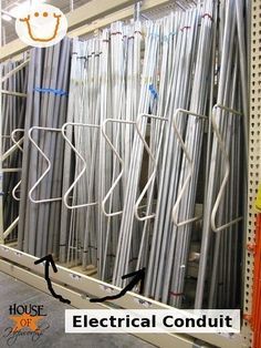 Long Curtain Rods, Diy Curtain Rods, Diy Curtain, Electrical Conduit, Spray Paint Cans, Long Curtains, Outdoor Curtains, Patio Bar, Diy Curtains