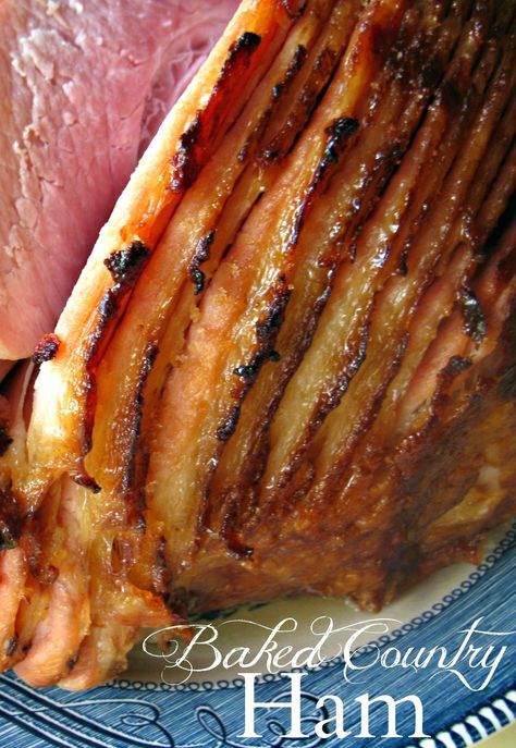 Baked Country Ham, a Southern classic all year round. My Mother says that Coke pulls some of salt off and tenderizes the ham. It also helps give it a wonderful caramelization on the outside. Country Ham Recipes, Country Ham, Pork Ham, How To Cook Ham, Baked Ham, Ham Recipes, Southern Cooking, Southern Recipes, Easy Baking