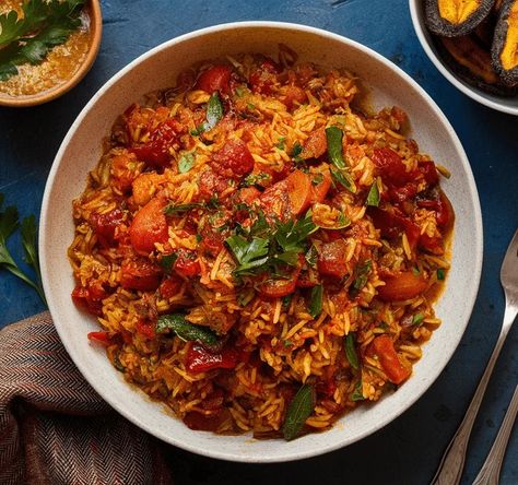 Authentic West African Jollof Rice Recipe - Great Food Ireland Jollof Rice Senegalese, Jollof Rice Nigerian Recipe, Joloff Rice Recipe, African Rice Recipes, West African Recipes, African Jollof Rice, Jollof Rice Nigerian, African Rice, Jollof Rice Recipe