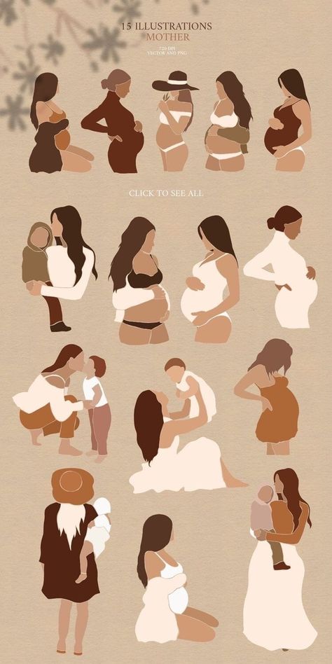 Motherhood Graphic Design, Motherhood Illustration Mother Art, Pregnant Illustration Art, Mother Illustration Art, Pregnancy Art Drawing, Baby Illustration Art, Kindness Illustration, Family Illustration Art, Pregnant Illustration