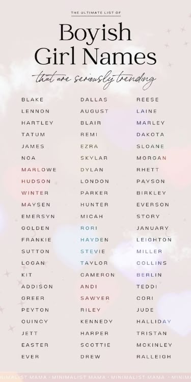 Boyish Girl Names, Girl Names List, Minimalist Mama, Baby Names List, Country Baby Names, Neutral Names, List Of Girls Names, Boyish Girl, Modern Baby Names