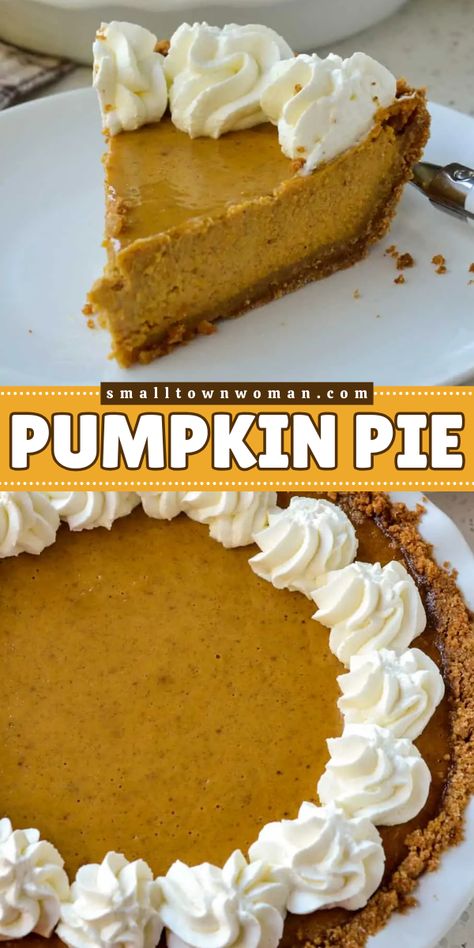 Make this pumpkin idea for an easy Thanksgiving dessert! This Pumpkin Pie recipe features graham cracker pie crust and creamy pumpkin custard with a blend of spices topped with homemade whipped cream. Serve this delicious pie for a huge hit at the Thanksgiving dinner party! Grahman Cracker Crust Pumpkin Pie, Best Pumpkin Pie Recipe Ever, Desert Pies, Easy Thanksgiving Dessert, Pie With Graham Cracker Crust, Pumpkin Pie Crust, Graham Cracker Pie Crust, Cracker Pie Crust, Graham Cracker Pie