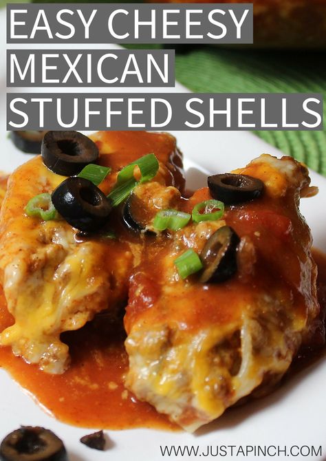 This is cheesy meaty goodness stuffed inside these jumbo shells. We love this easy cheesy Mexican stuffed shells recipe! Jumbo Shell Recipes, Shell Recipes, Mexican Stuffed Shells, Jumbo Shells, Shells Recipe, Stuffed Shells Recipe, Pasta Dinners, Mexican Cooking, Pasta Dinner Recipes