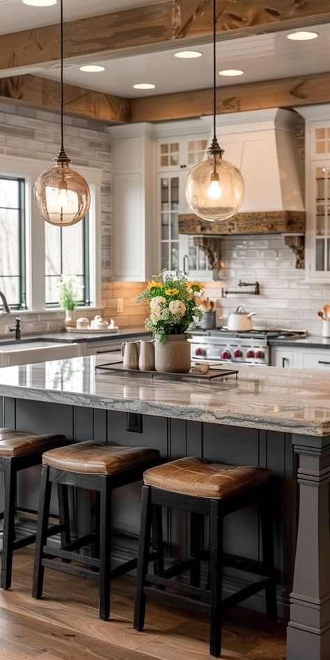 Kitchen Islands Without Seating, Kitchen Island Without Seating, Farmhouse Kitchen Island With Seating, Square Island Kitchen, Island Seating Ideas, Modern Farmhouse Kitchen Island, Room Separation, Townhouse Renovation, Island Seating