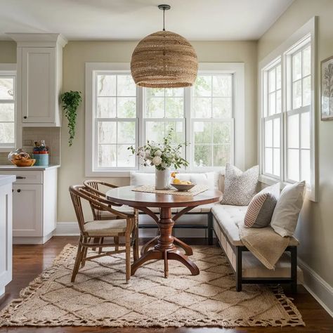 Creating the Perfect Cozy Breakfast Nook: 10 Inspiring Ideas for a Warm and Inviting Space Built In Breakfast Nook Corner, Sitting Area In Kitchen, Breakfast Nook Sitting Area, Kitchen Nook Bench, Farmhouse Breakfast Nook, Built In Breakfast Nook, Window Seat Nook, Cozy Kitchen Nook, Scottish Cottage