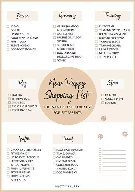 Download our free checklist for puppies today! Welcoming your new fluffy bundle home will be easy with this complete list of puppy must-haves. Puppy List, New Puppy Checklist, Puppy Checklist, Puppy Room, Puppy Pads Training, Puppy Chew Toys, Puppy Crate, Puppies Tips, Puppy Mom