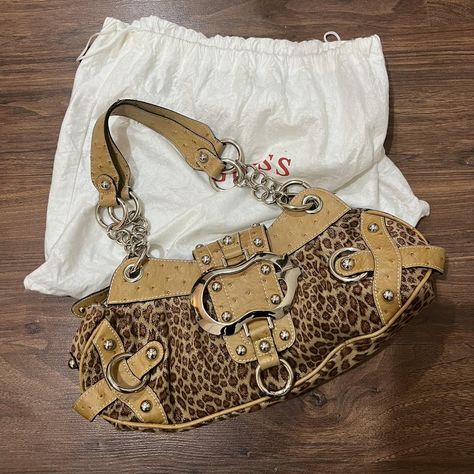 Y2K Rare Vintage Leopard Print Guess Shoulder Bag... - Depop 2000s Bags, Cheetah Bag, Y2k Bags, Guess Shoulder Bag, Leopard Purse, Leopard Print Bag, Vintage Designer Bags, Inside My Bag, Leopard Bag