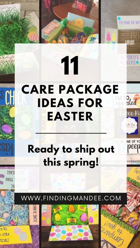 Easter Care Package Long Distance, Easter Deployment Care Packages, Easter Box Ideas Care Packages, Easter Care Package Kids, Easter College Care Package Ideas, Easter Care Package Ideas, Easter Care Package College, Spring Care Package Ideas, Missionary Easter Package Ideas