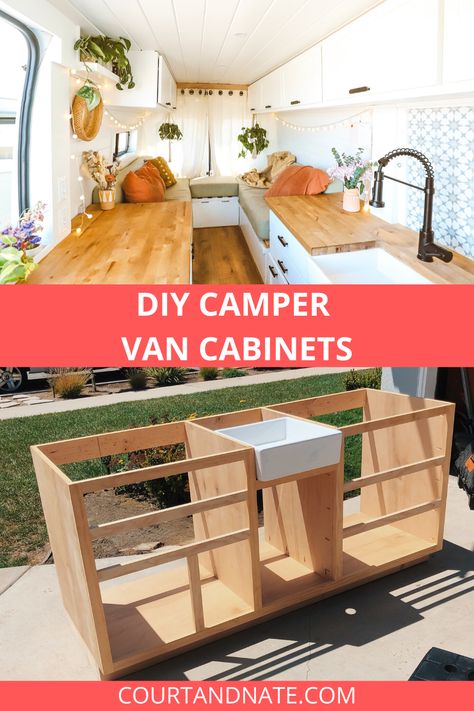 How we built the cabinets in our ProMaster camper van with no prior experience. Camper Cabinets Diy, Van Life Cabinets, Skoolie Cabinets Diy, Promaster Van Build, Camper Van Cabinets Diy, Van Cabinets Diy, Ikea Van Camper Hacks, Van Build Kitchen, Camper Van Cabinets