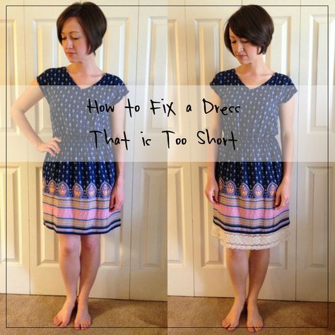 http://everydaybijoux.blogspot.com/2014/04/how-to-fix-dress-that-is-too-short-and.html Lengthen Dress, Stitching Ideas, Sewing Alterations, How To Wear Leggings, Women Skirts, How To Wear Scarves, Recycle Clothes, Refashion Clothes, How To Make Shorts