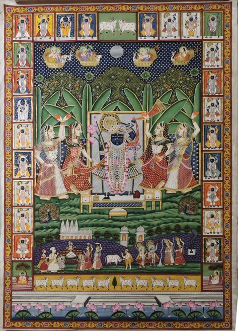 (1) Facebook Pichwai Paintings Krishna, Shrinathji Pichwai Paintings, Krishna Pichwai Painting, Pichwai Art Paintings, Shrinathji Paintings, Shreenathji Painting, Raas Leela, Intricate Paintings, Pooja Room Decor