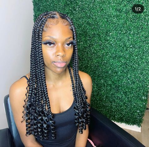 #blackwomenshairstylesbraids #hair #protectivestyles #boxbraids #hairstyles #braidstyles #blackgirlmagic #blackgirlsrock #naturalhairstyles #trendy #prettyhairstyles #curly #boxbraids #braids #edges Cory Leroy Braids, Big Short Knotless Box Braids, Big Short Braids With Curls, Short Braids With Curls For Black Women, Braids Medium Length Hair Black, Big Breads Style, Edges Hairstyles With Braids, Hair Looks Braids, Chest Length Braids