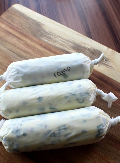 Wild Ramp Butter - A Little Blue Home Ramp Compound Butter, Freezing Wild Ramps, Pickled Ramps Recipe, Wild Ramp Butter, Ramp Butter Recipe, Ramps Recipe, Ramp Recipes, Fall Canning, Nature Recipes