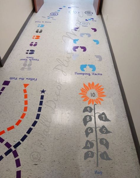 Sensory Hallway, Chalk Activities, Sensory Pathways, Sensory Path, School Hallway, Stickers School, School Hallways, Hallway Art, Sensory Room