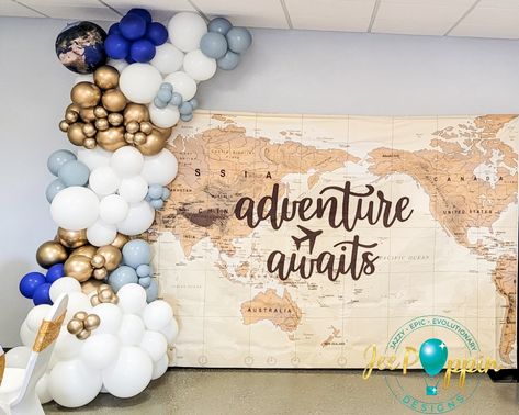 Balloon Garland Adventure Balloon Arch, Adventure Awaits Balloon Arch, Adventure Baby Shower Theme, Post Prom, Treat Table, Adventure Party, Adventure Baby Shower, Baby Shower Treats, Travel Theme