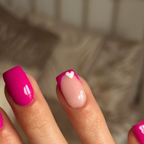 Heart Gel Nails, Biab Nails, Uk Nails, Heart Nail Designs, 2024 Nails, Pink Manicure, Boho Moon, Nail Sets, Heart Nails