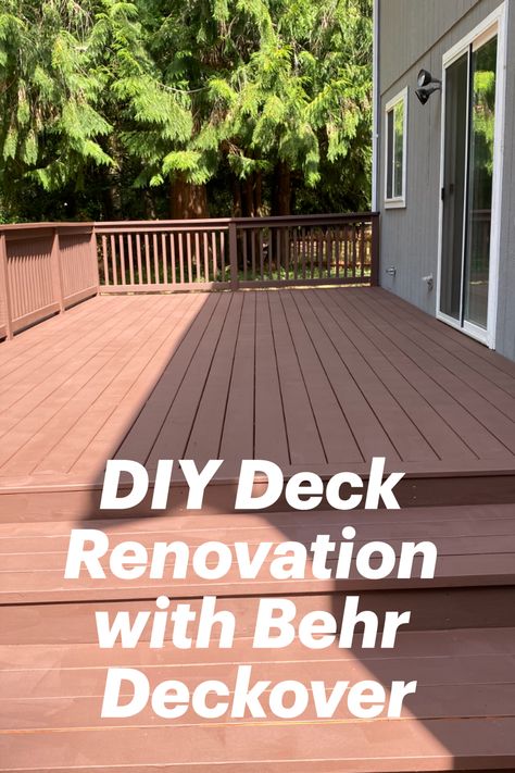 Behr Advanced Deck Over Colors, Behr Deck Over Colors Paint, Deckover Before And After, Redo Deck On Budget, Deck Remodel Before And After, Behr Tugboat Deck Stain, Brown Deck Paint, Behr Deck Stain Colors, Painted Decks Colors Ideas