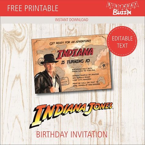 Free Printable Indiana Jones Birthday Party Invitations | Birthday Buzzin Indiana Jones Birthday Invitations, Indiana Jones Party Invitations, Indiana Jones Invitation, Indiana Jones Birthday, Indiana Jones Birthday Party, Lego Star Wars Birthday, Indiana Jones Party, Party Invitations Birthday, Lego Indiana Jones