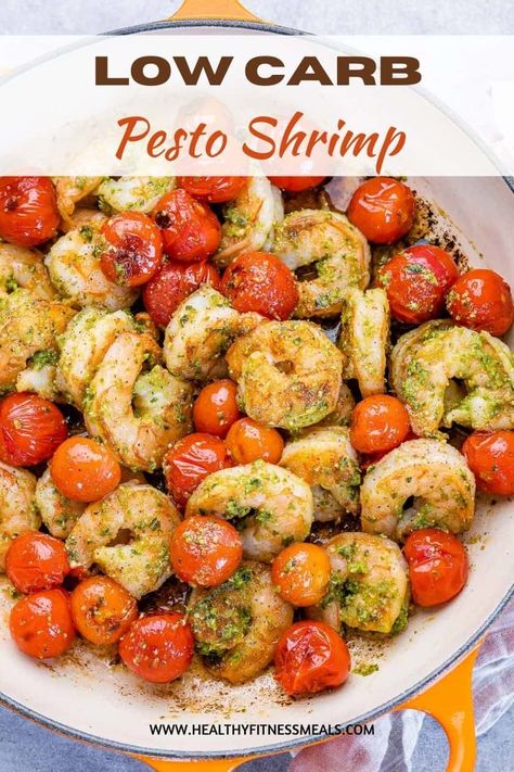 Pesto Shrimp Recipe Shrimp Skillet Recipes, Sauteed Shrimp Recipe, Homemade Pesto Recipe, Healthy Pesto, Homemade Pesto Sauce, Pesto Shrimp, Flavorful Shrimp, Sauteed Shrimp, Healthy Fitness Meals