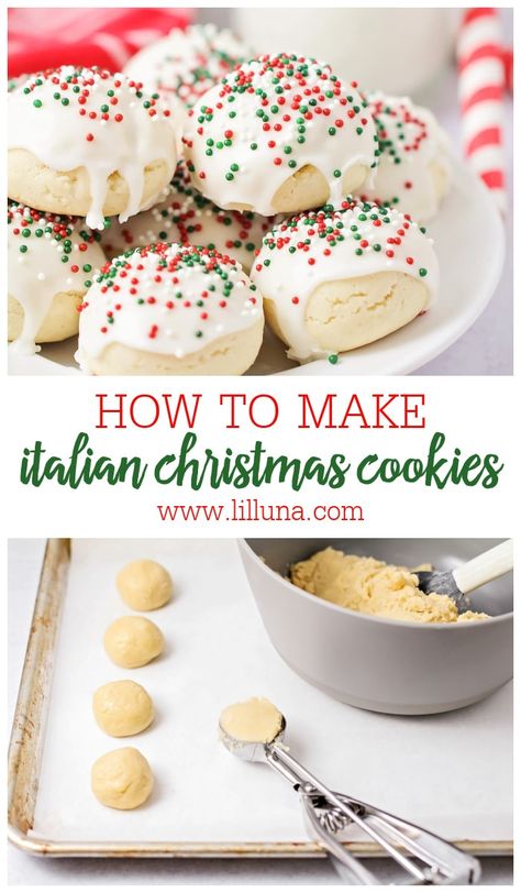 Italian Christmas Cookie Recipes, Italian Lemon Cookies, Cookies Italian, Italian Wedding Cookies, Lemon Drop Cookies, Drop Cookie Recipes, Italian Christmas Cookies, Sweet Glaze, Italian Cookie Recipes