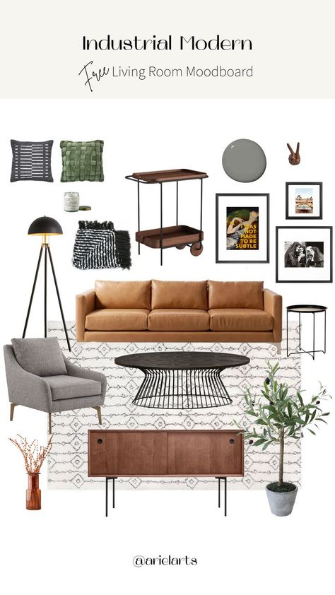 Interior design mood board Living Room Mood Board, Modern Industrial Living Room, Industrial Style Living Room, Masculine Living Rooms, Room Mood Board, Industrial Home Design, Industrial Livingroom, Industrial Interior Design, Interior Design Boards