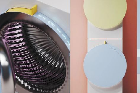 Three unique washing machines to freshen up traditional boring aesthetics with these modern designs! | Yanko Design Washing And Drying Machine, Home Laundry, Appliances Design, Domestic Appliances, Yellow Doors, Home Gym Design, Laundry Appliances, Steel Panels, Gym Design