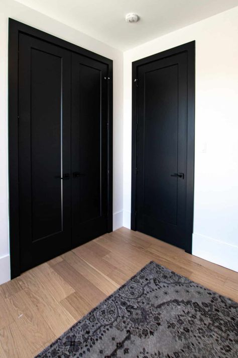 Black Doors And Trim Interior, Black Interior Doors With Black Trim, Indoor Doors Ideas, Ultra Modern Furniture, Interior Door Hardware, Custom Interior Doors, Barn Door Installation, Black Interior Doors, Custom Wood Doors