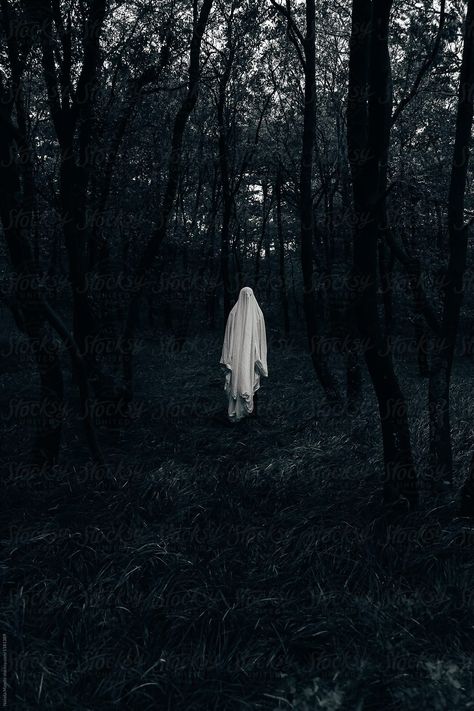 Halloween ghost in a dark forest by Nataša Mandić - Ghost, Halloween - Stocksy United Ghost Halloween, Dark Forest, Halloween Ghost, Ghost, Walking, Forest, Black And White, Van, Halloween