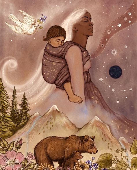 Buda Zen, Motherhood Art, Mother Bears, Four Kids, Feminine Art, Fantasy Paintings, Ethereal Art, Spiritual Art, Native American Art