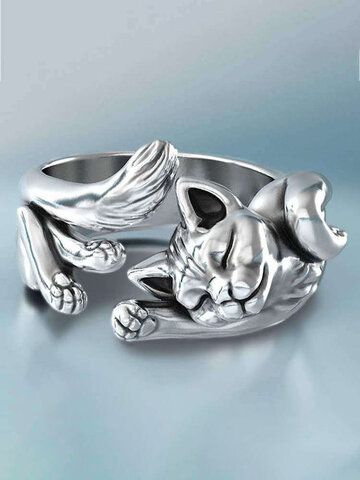 Paw Ring, Open Cuff Ring, Ring Party Jewelry, Cat Ring, Animal Rings, Silver Cat, Copper Ring, Cuff Rings, Maneki Neko