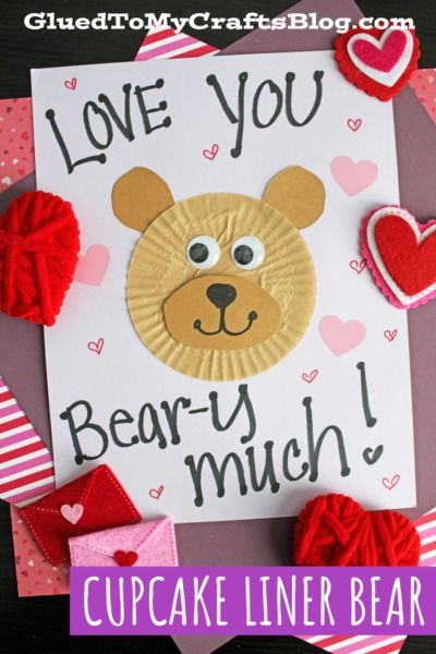 Cupcake Liner Bear Card For Valentine's Day - Glued To My Crafts Bear Craft, Teddy Bears Valentines, Ladybug Crafts, Valentine's Day Crafts For Kids, Bear Card, Valentine Activities, Valentine Crafts For Kids, Valentine Theme, Simple Craft