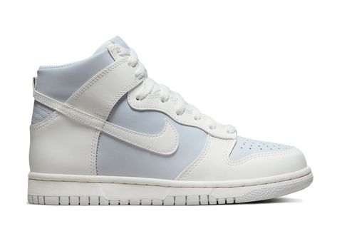 Women's Nike Dunk High Sneakers in Summit White/Pure Platinum/Football Grey. Grey Jordans, Nike Dunk High, High Sneakers, Dunk High, Summer White, Hot Sneakers, Shoes Uk, School Shoes, Nike Dunk