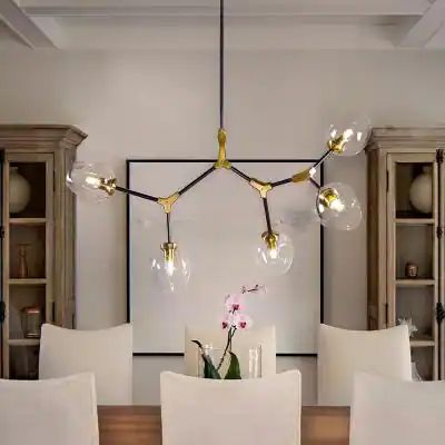 5-Light Modern Irregular Brass Island Sputnik Linear Chandelier with Clear Glass Shade Brass Island, Chandelier For Kitchen, Chandelier Store, Modern Linear Chandelier, Industrial Style Furniture, Island Chandelier, Bubble Chandelier, Sputnik Chandelier, Incandescent Lighting