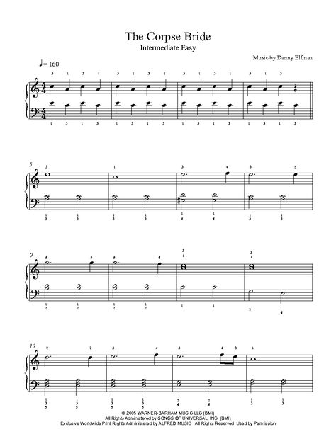 Corpse Bride Main Theme by Danny Elfman Piano Sheet Music | Intermediate Level Corpse Bride Piano Sheet Music, Corpse Bride Piano, Flute Notes, The Corpse Bride, John Barry, Danny Elfman, Violin Sheet, Sheet Music For Piano, Violin Sheet Music