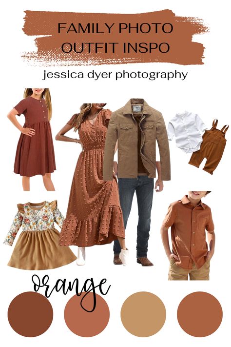 Fall Family Outfit Inspiration, Copper Family Photo Outfits, Orange Fall Family Pictures Outfits, Fall Outfits Photoshoot Family Pics, Burnt Orange Family Pictures Outfits, Fall Family Portraits Outfits, Neutral Family Picture Outfits Fall, October Family Photos Outfits, Autumn Family Photoshoot Outfits