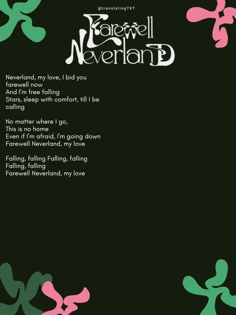 Farewell Neverland Txt, Neverland Txt, Txt Lyrics Wallpaper Aesthetic, Txt Tattoos, Wallpaper Aesthetic Lyrics, Neverland Tattoo, Farewell Neverland, Txt Wallpaper Aesthetic, Txt Lyrics