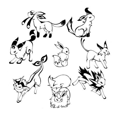 Eeveelutions LOVE!!!! Evee Tattoos, Eevee Evolutions Tattoo, Pokemon Evee Evolution, Eevee Coloring Pages, Eevee Tattoo, Cute Eevee, Evee Evolution, Evolution Tattoo, Rare Tattoos