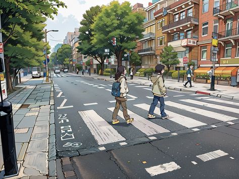 Tokyo Street Drawing, Anime Street Aesthetic, Pedestrian Lane Aesthetic, Anime Street Background, Street View Drawing, Street Veiw, Drawing Webtoon, Cartoon Wallpaper Aesthetic, Anime Side View