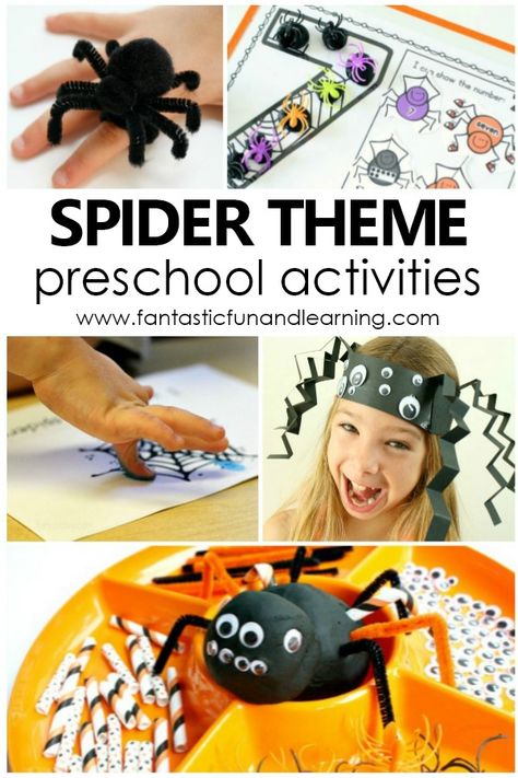 Spider Theme Preschool Activities with spider crafts, free printables, play activities and more #preschool #spiders #preschoolthemes Spider Theme Preschool, Spider Crafts For Kids, Spider Lessons, Spiders Preschool, Spider Activities, Spider Theme, Theme Preschool, Playful Learning, Spider Crafts