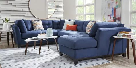 Cindy Crawford Sectional, Rooms To Go Sectional, Blue Living Room Sets, Rooms To Go Furniture, Sectional Living Room Sets, Cindy Crawford Home, Microfiber Sectional Sofa, Relaxing Bedroom, Rooms To Go