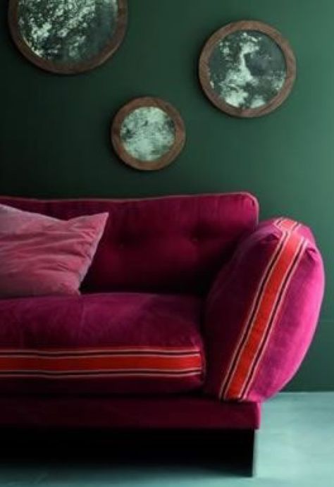 Pink with orange accent #sofa #velvet Orange Velvet Couch, Pink Velvet Couch, Green Lounge, Accent Sofa, Sofa Velvet, Beach Bungalow, Aesthetic Living Room, Velvet Couch, Cosy Living Room