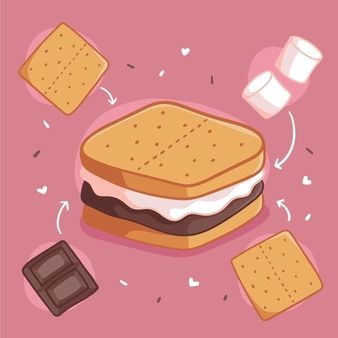 S’more Illustration, S’mores Drawing, Smores Illustration, Smores Wallpaper, Fish Background, Cookie Clipart, Game Map, Restaurant Drinks, Dessert Illustration