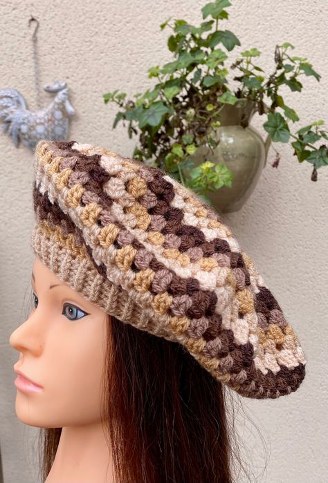 Beret Hat “cortado coffee” Collection by woollandwooll on Etsy Cortado Coffee, Crochet Flower Squares, Coffee Collection, Leather Tag, Crochet Tote Bag, Idea Design, Textile Artist, Crochet Tote, Beret Hat