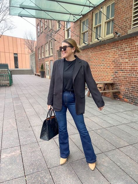 Todays work outfit #businesscasual Thanks to my hubs for taking this during our lunch date! Jeans are size large from spanx and seriously so comfortable. Use code UNFILTEREDLIFEXSPANX FOR 10% off. Blazer is amazon, plain tee is target size large. #Curvy #midsize #businesscasual Chunky Knit Sweater Outfit, Midsize Fashion Fall, Curvy Work Outfit, Autumn Fashion Curvy, Shacket Outfit, Work Outfit Inspiration, Knit Sweater Outfit, Business Casual Blazer, Midsize Fashion