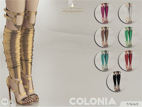 Madlen Colonia Shoes for The Sims 4 by MJ95 DOWNLOAD New knee high gladiator sandals! Come in 8 colours (metallic texture). Joints are perfectly assigned. All LODs are replaced with new ones.Warning: These shoes are not compatible with some pants, but they should work fine with skinny/painted jeans. You cannot change the mesh, but feel free to recolour it as long as you add original link in the description. If you can’t see this creation … Knee High Gladiator Sandals, High Gladiator Sandals, Cc Shoes, Pelo Sims, Sims 4 Cc Shoes, Metallic Texture, Sims 4 Cc Makeup, Sims 4 Cc Skin, Sims 4 Teen