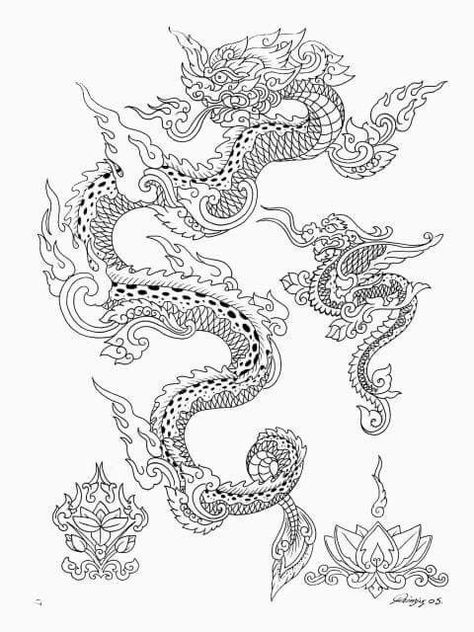 Thai Naga, Thai Tattoo Meaning, Naga Serpent, Thai Dragon, Black And White Traditional, Traditional Thai Tattoo, Tattoo Care Instructions, Tattoo Black And White, Small Chest Tattoos